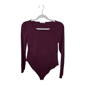 MANGOPOP Womens Long Sleeve Scoop Neck Bodysuit Burgundy Wine Size M